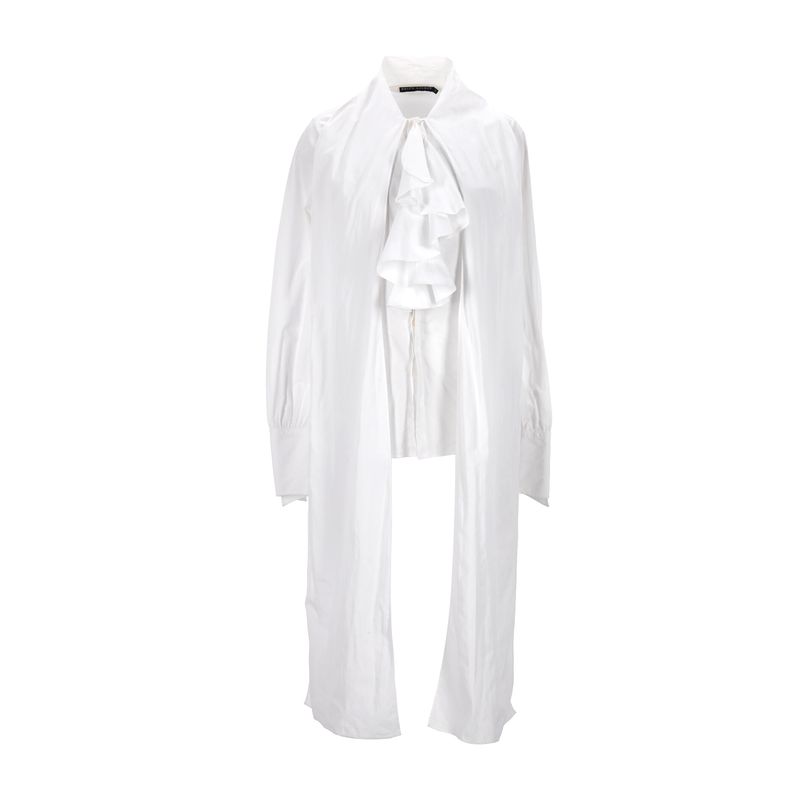 Ralph Lauren Ruffle Blouse In White Cotton